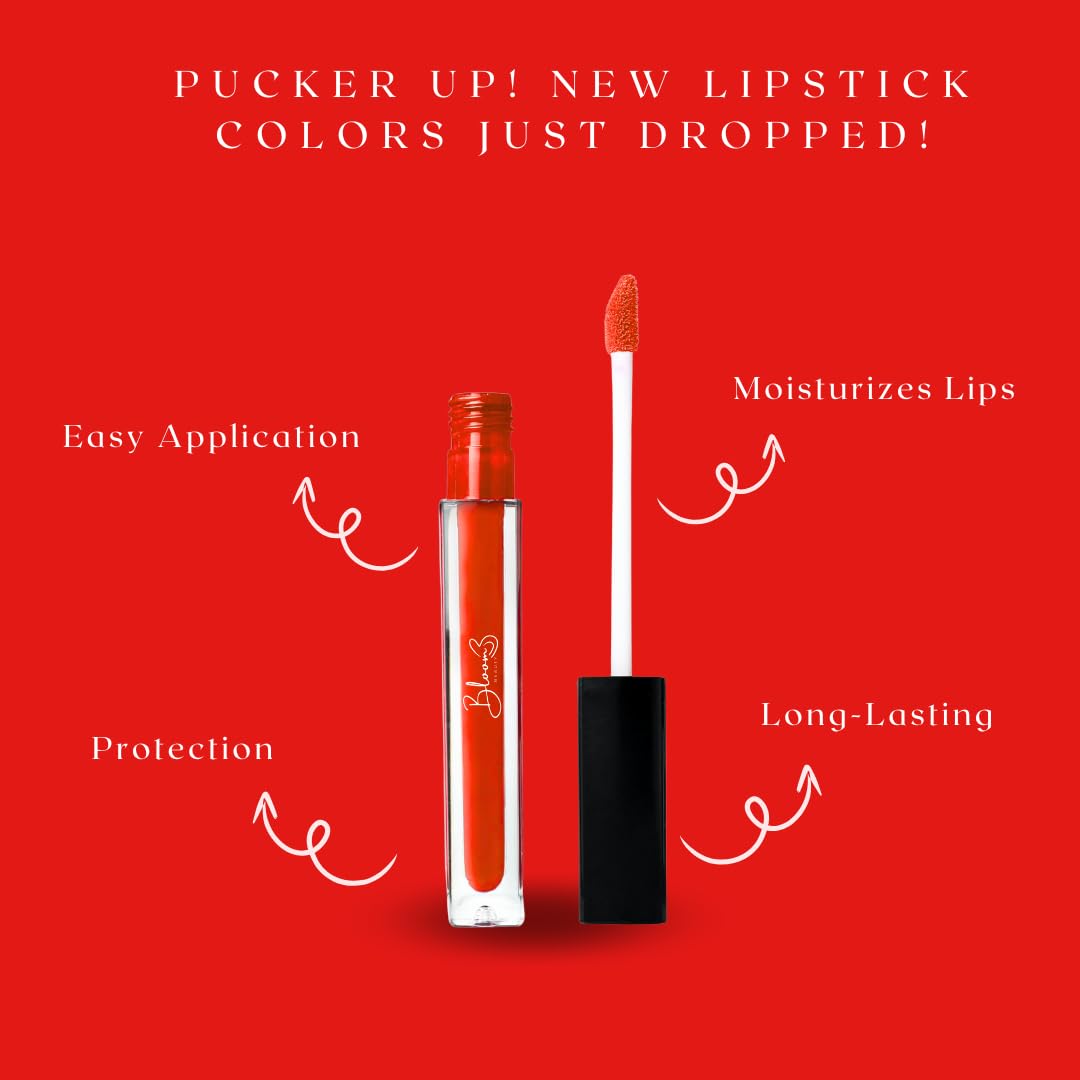 Bloom Beauty Liquid Lipstick, Velvet Matte Finish, Lightweight & Hydrating | Long-Lasting Wear, (Sunset Coral)