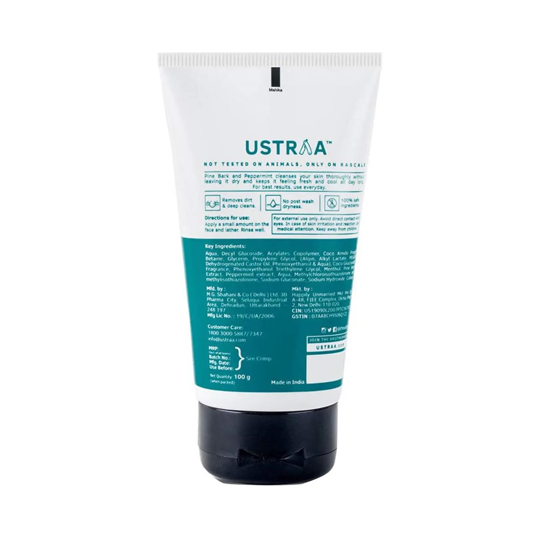 Ustraa Face Wash - Mint Cool - Dry Skin - 100g | Reduces Moisture Loss | Removes Dirt & Anti Acne Spot Gel - 15ml | Reduces 99.9% Pimple-Causing Germs, With 2% Salicylic Acid, Neem & Vitamin B3
