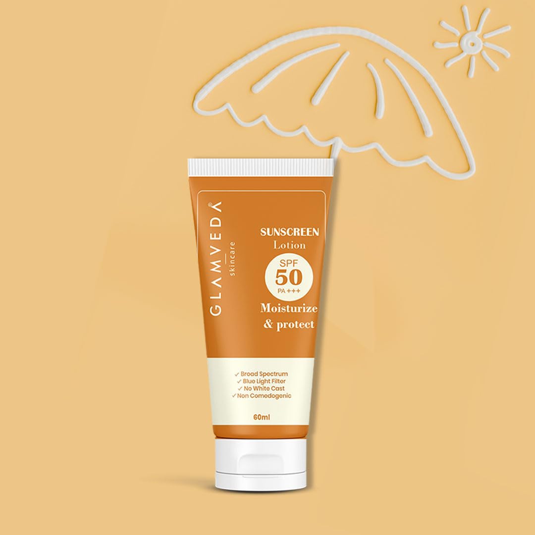 Glamveda Hybrid Sunscreen Lotion Spf 50 PA+++ for Moisturize & Protect | Transparent & Ultra-lightweight Sunscreen | Non-Greasy, Quick-Absorbing | Zero White Cast | For Women & Men | 60ml