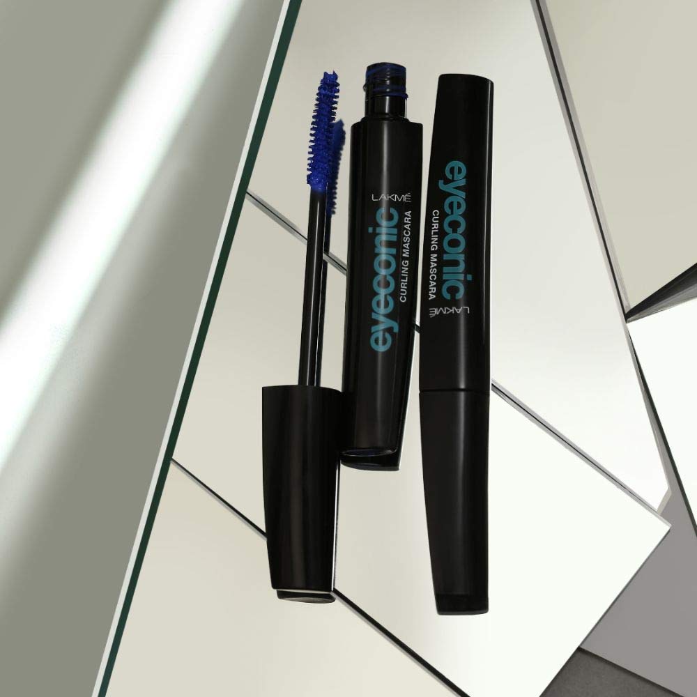 Lakmé Eyeconic Curling Mascara For Women, 9ml | Blue Waterproof Mascara | Eye Mascara with Smart Curl Brush for Voluminous, Smudge-Proof Lashes