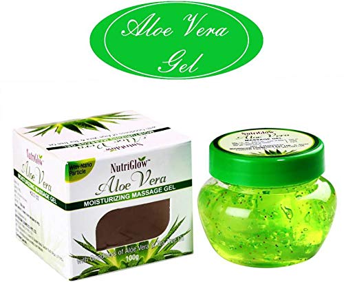 NutriGlow Aloe Vera Gel Great for Face, Hair, Acne, Sunburn, Bug Bites, Rashes, Glowing and Radiant Skin, Hydrating Gel Relieves Itchy & Irritated Skin Non Sticky, 100gm Each, Pack of 2