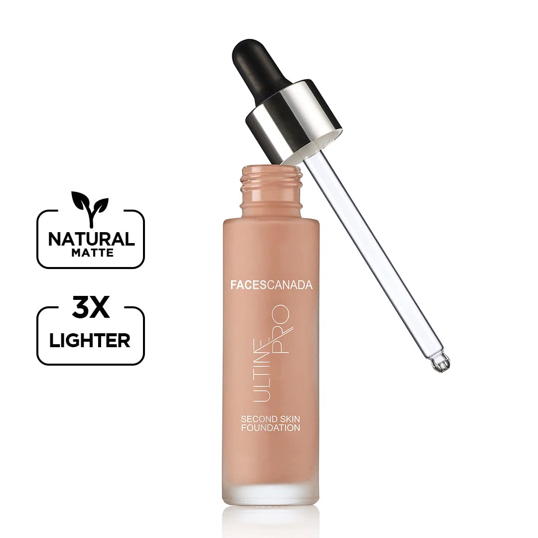 FACES CANADA Ultime Pro Second Skin Foundation - Beige 03, 30ml | Lightweight Anti-Ageing Serum Foundation | 3X Lighter | Natural Matte Finish | Medium To High Coverage | SPF 15 | Non-Oily