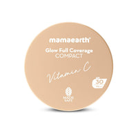 Mamaearth Glow Full Coverage All Skin Type Compact Spf 30 With Vitamin C&Turmeric For Up To 3X Instant Glow-9 G Even Toned Complexion Mattifying Up To 16-Hour Oil Control&Sweat-Resistant (Ivory Glow)