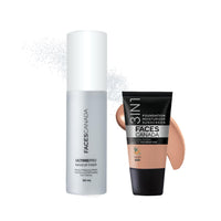 FACES CANADA Waterproof Fix & Finish Kit | Makeup Fixer (50ml) + Warm Natural All Day Hydra Matte Mini Foundation (18ml) | Makeup Kit For Women (Combo Pack of 2)