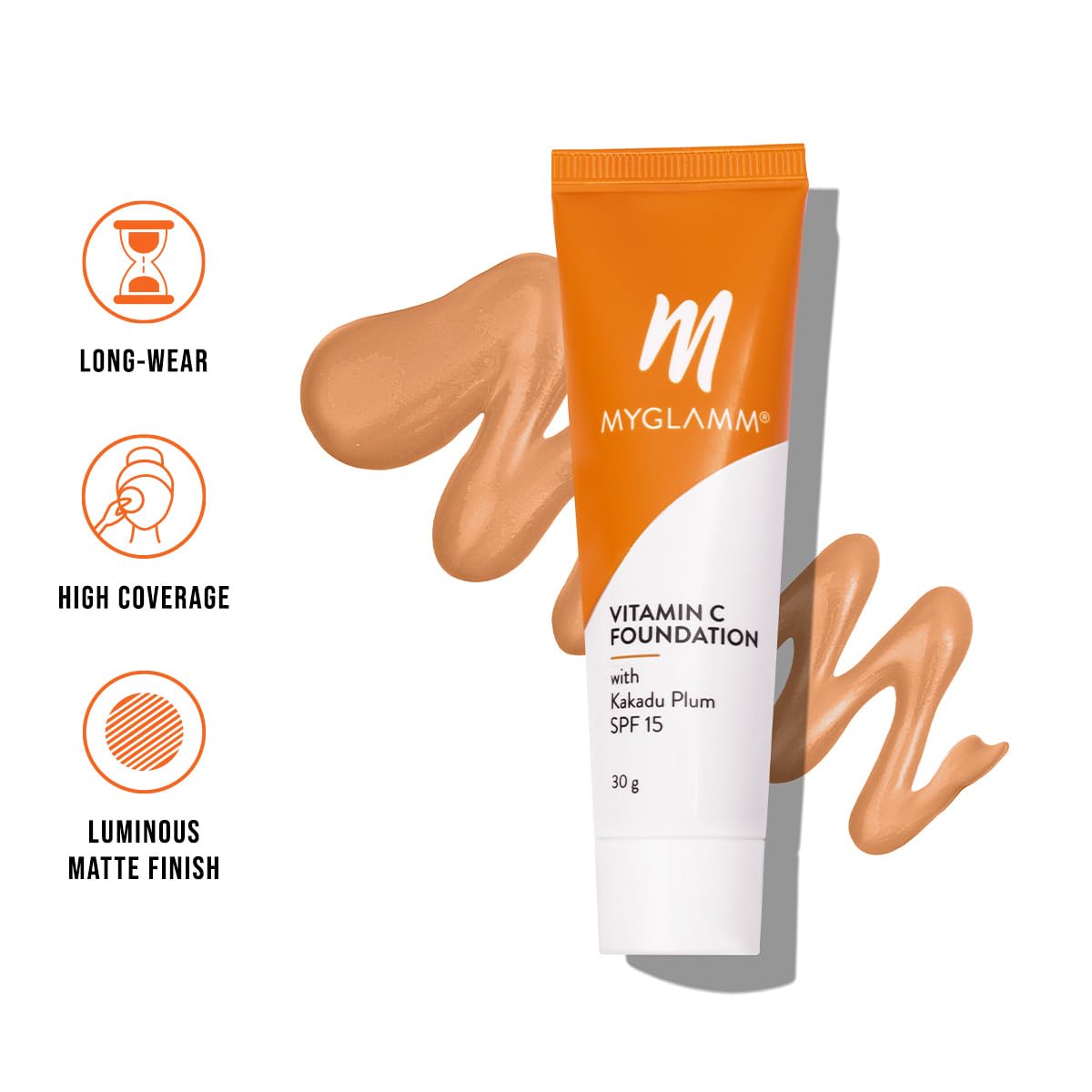MyGlamm Vitamin C Foundation - Honey (Deep) | Long Lasting, Medium To Full Coverage Foundation With SPF 15 With Hyaluronic Acid (30g)
