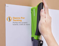 Bostitch Office InPower Spring-Powered Desktop Stapler, 20 Sheet Capacity, One Finger Stapling, Includes 210 Staples, Jam Free, Opens for Tacking, Green