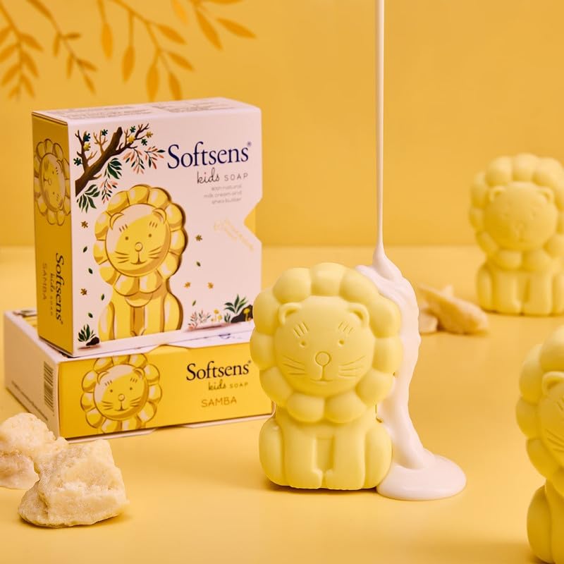 Softsens Kids Samba the Lion Soap| Grade 1 Soap| Infused Shea Butter & Milk Cream |Dermatologist Tested| Shape Soap (Pack of 3,75g each)