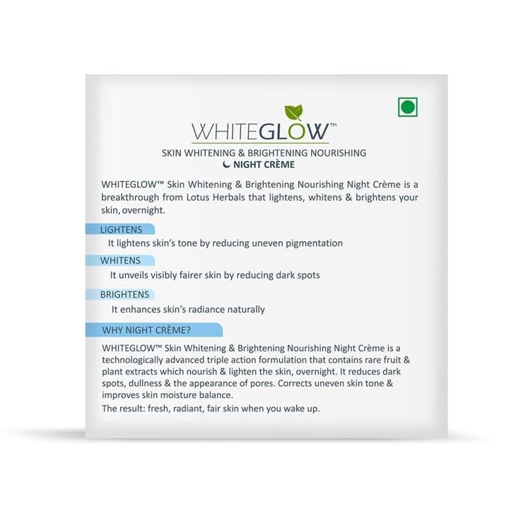 Lotus Herbals Whiteglow Night Cream 60g, Intensive Serum 30ml, Set of 2