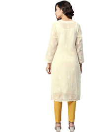 Ada Lucknowi Hand Embroidered Traditional Chikankari Georgette Kurta Kurti with Slip for Women