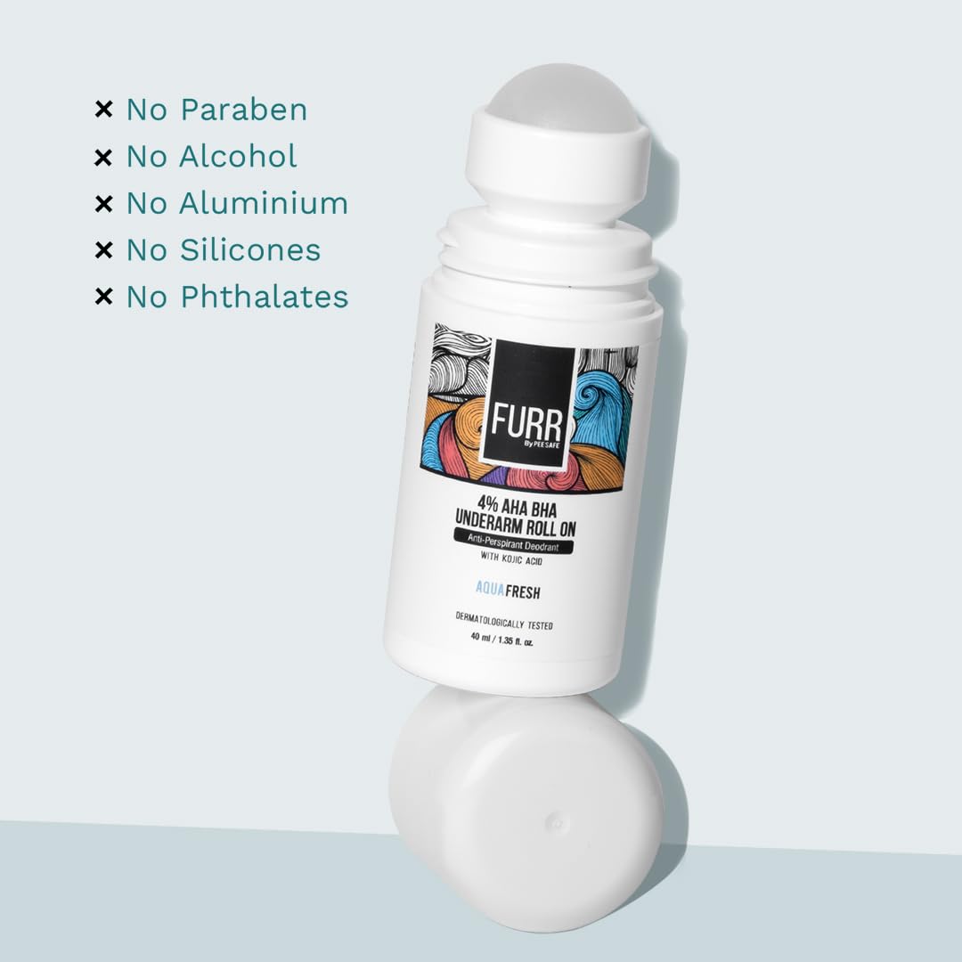 FURR 4% AHA BHA Underarm Roll On with Kojic Acid | Aqua Fresh & Lush Flora Fragrance | 40ml x 2 Units | Helps Reduce Pigmentation, Prevents Body Odour & Brightens Skin | Dermatologically Tested | Antiperspirant