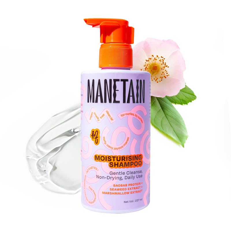 MANETAIN Moisturising Shampoo 237ml for Curly, Dry & Frizzy Hair | Sulphate & Paraben Free | Hydrates & Strengthens with Baobab Protein, Seaweed & Marshmallow Extract | CG-Friendly, Gentle Cleanser for Soft, Defined Curls