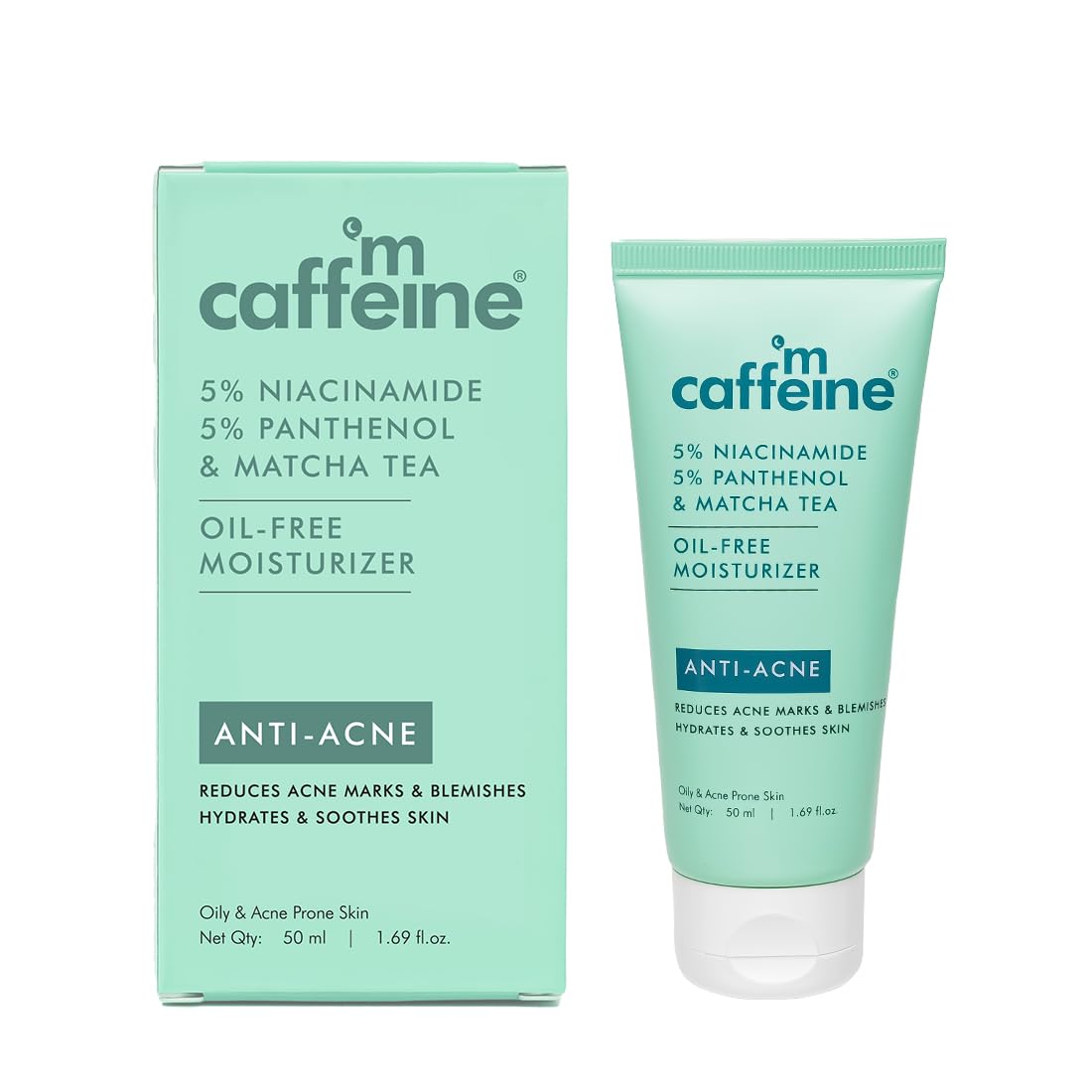 mCaffeine 10% Niacinamide & Panthenol, Vitamin B5 Oil-Free Moisturizer for Acne with Matcha Tea| Lightweight Hydration & Soothes Skin | Non-greasy, Fragrance-Free | For Oily, Acne Prone Skin - 50ml