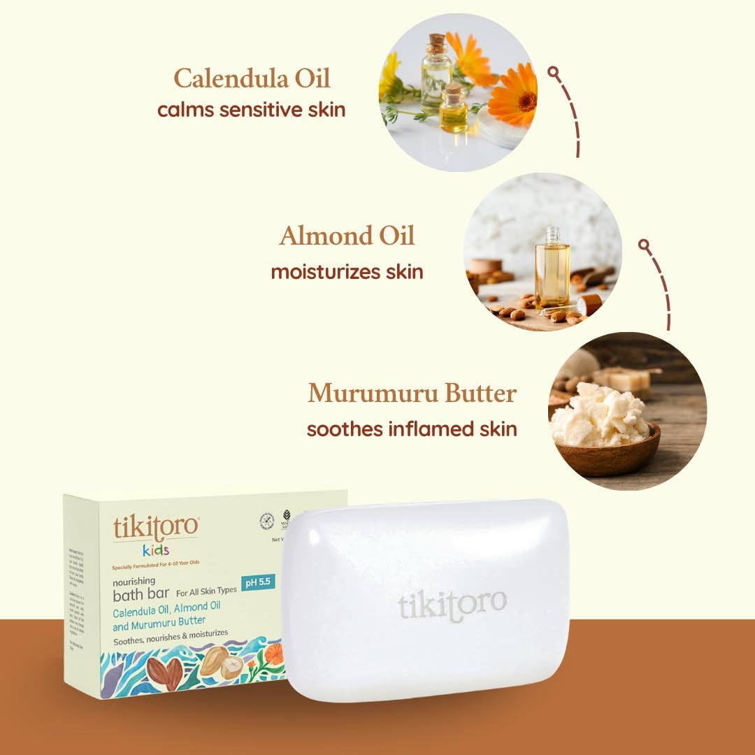 Tikitoro Kids Nourishing Bath Bar | Pediatrician Approved | Murumuru Butter Soap | Soothes, Nourishes and Moisturizes Skin | All Skin Types | Vegan | No Parabens & Sulphates (4-10 Years) (2 x 75g)