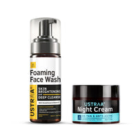 Ustraa Bright Night Kit - Foaming Face Wash - For Skin Brightening - 150 ml | Helps Prevent Blackheads | NO SLS & Night Cream - De-tan & Anti-aging - 50g - Effective Tan Removal | with Niacinamide
