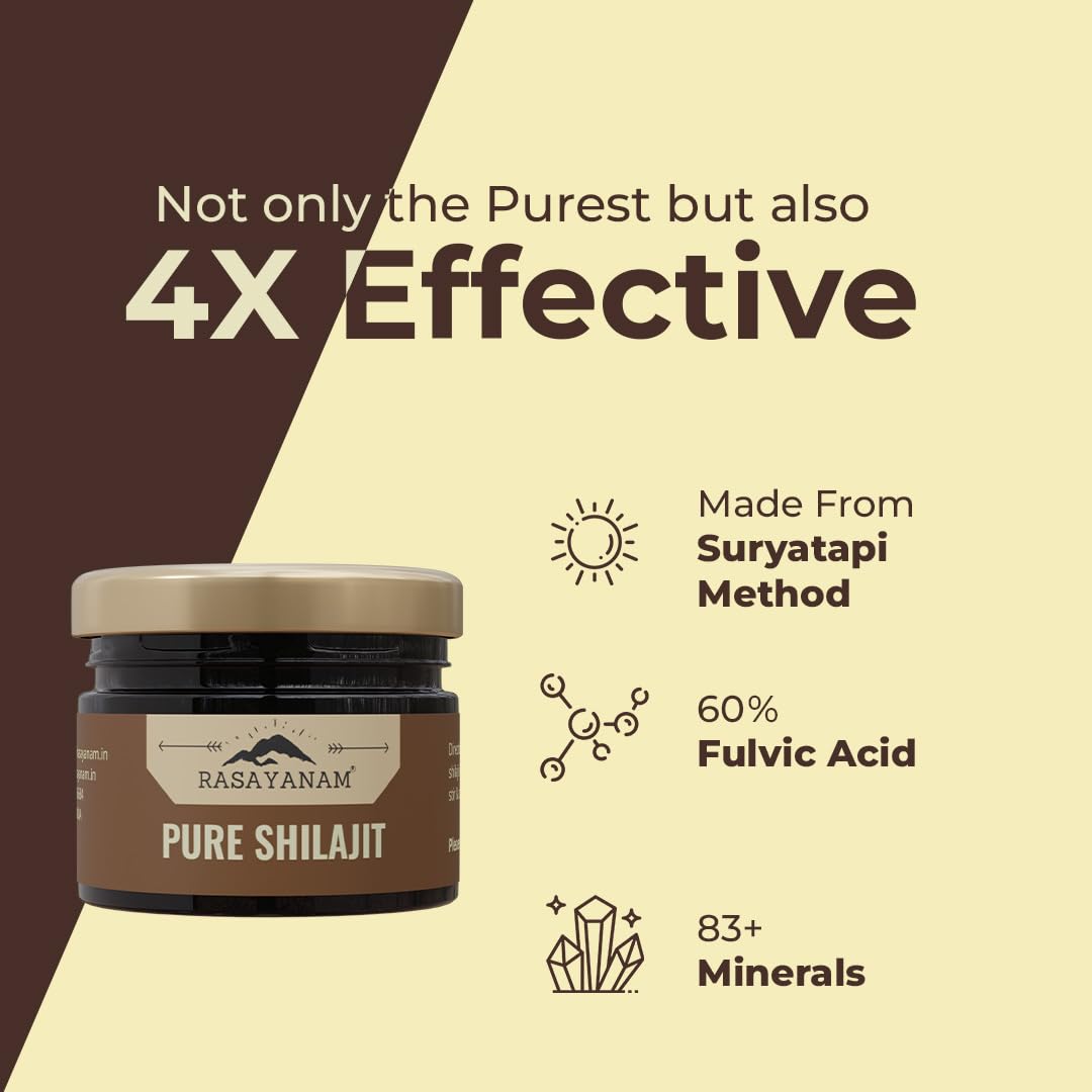 Rasayanam Pure Original Himalayan Shilajit/Shilajeet Resin 20g | Improve Strength & stamina for men & women | 4X Concentrated formula, Stronger Than Pills & Capsules