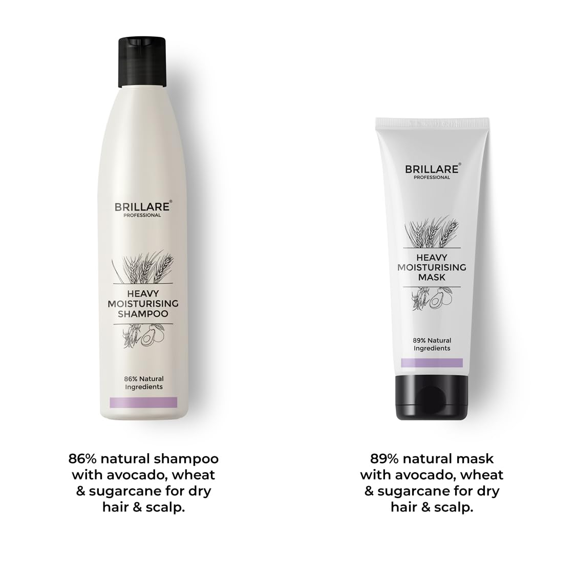 Brillare Professional Heavy Moisturising Natural Shampoo & Hair Mask Combo, Enriched With Wheat Germ & Avocado Fruit, Deeply Nourishes Dry and Frizzy Hair Shampoo 300ml+ Mask 125ml