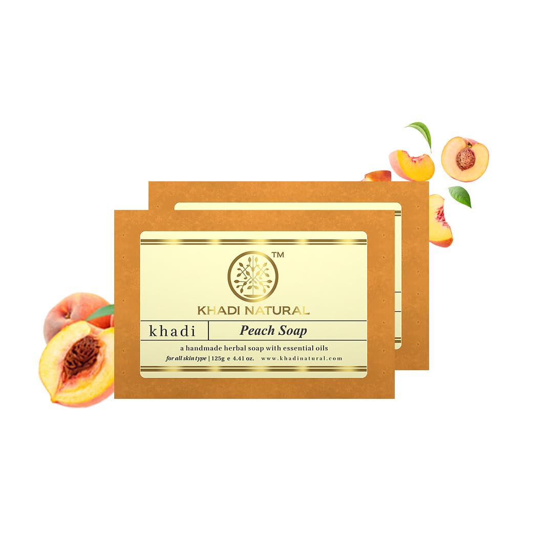 KHADI NATURAL Herbal Peach Soap| Hyderates Skin| Removes Dark Spots| Reduces Tanning| Pack of 2 | (125 * 2) (250gm)