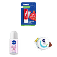 NIVEA Lip Balm, Fruity Strawberry Shine, 4.8g & Deodorant Roll On, Pearl & Beauty For Women 50ml & Soft Light Moisturizer Cream, 200 ml