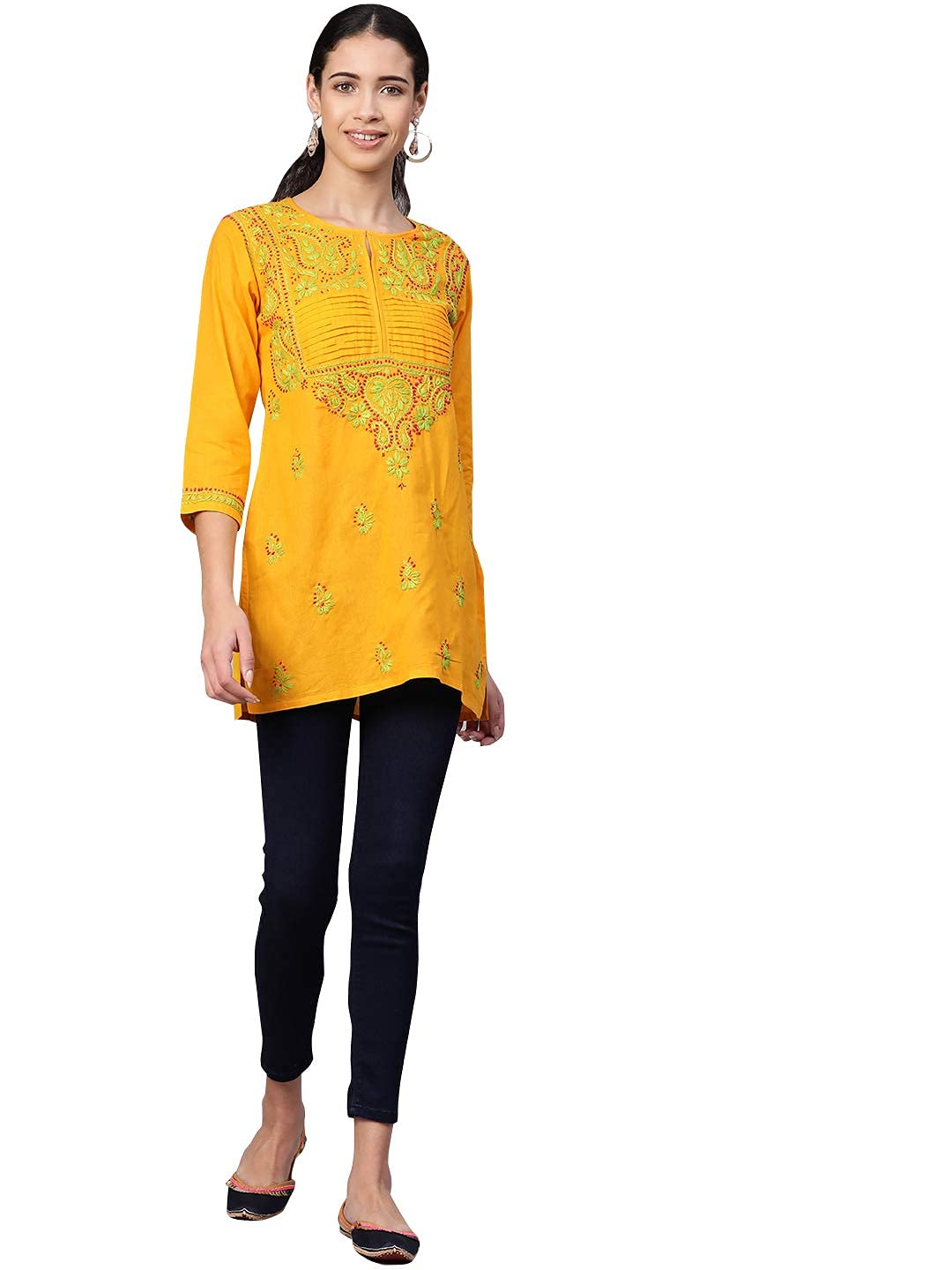 Ada Women's  Cotton Top Hand Embroidered Lucknowi Chikankari Tunic Kurti