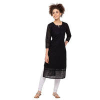 ZOLA Exclusive Georgette Round Neck with Full Sleeves and Calf Length Luckhnowi Chikan Kari Kurta with Button Placket on Yolk Ethnic Wear Straight Kurta for Women Pack of 1