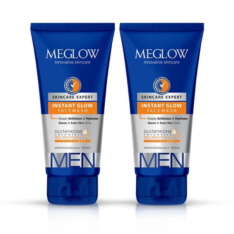 Meglow by Leeford | Instant Glow Facewash for Men | Skin Brightening Face Wash | Deeply Exfoliates & Hydrates | Glows & Even Skin Tone | Pack of 2 (70g each)