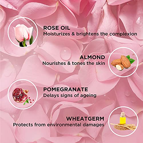 moha: Rose and Almond Bath Soap Unisex Bathing Bar with the benefits of Rose oil Pomegranate extract Almond oil wheat germ oil for soft, nourished and youthful skin - 100gm (Pack of 3)