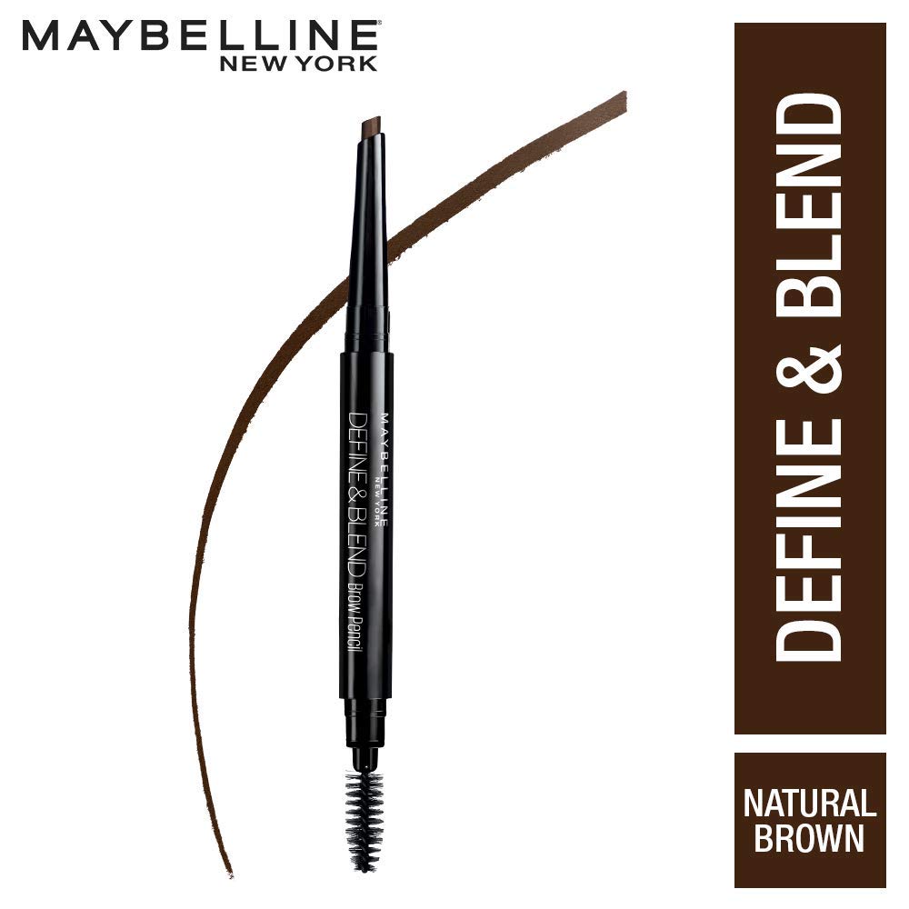 Maybelline New York Brow Pencil, With Spoolie, Long-lasting and Natural-looking Results, Define & Blend Brow Pencil, Natural Brown, 0.16 g (Pack of 2)