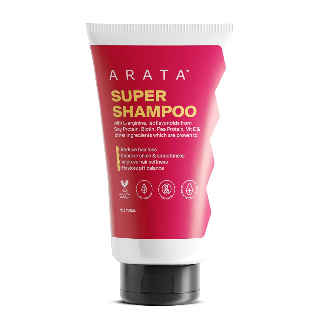 Arata 6-in-1 Super Shampoo | Prevents Hair loss | Restores pH Balance | Boosts Hair Thickness | Reduces Breakage | Fights Microbial Infections | Adds Shine | Shampoo For Women & Men | 150ml