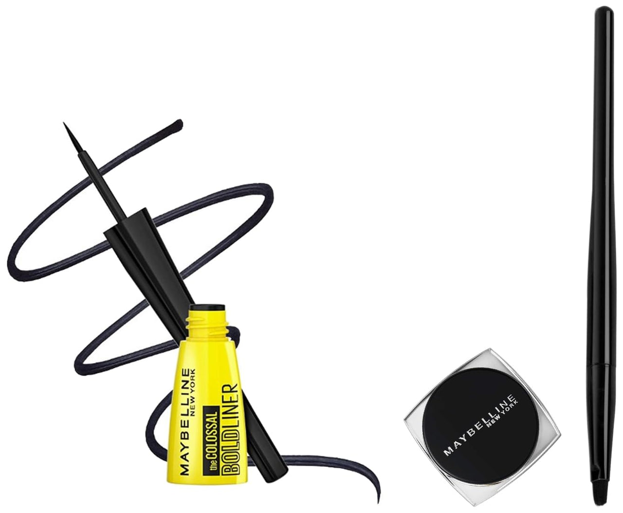 Maybelline New York Colossal Bold Eyeliner, Black, 3G And Lasting Drama Gel/Cream Eyeliner,Blackest Black, 2.5G, Glossy Finish