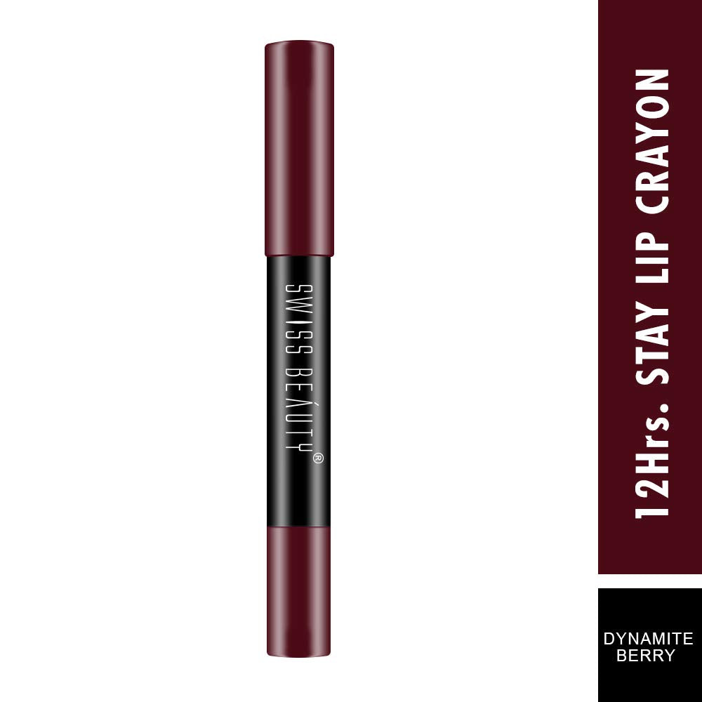 Swiss Beauty 12 Hrs. Stay Matte Lip Crayon, Dynamite Berry, 3g - Long Lasting, Waterproof, Super Stay, Matte Finish Lip Crayon, Long Wear, Crayon Lipstick