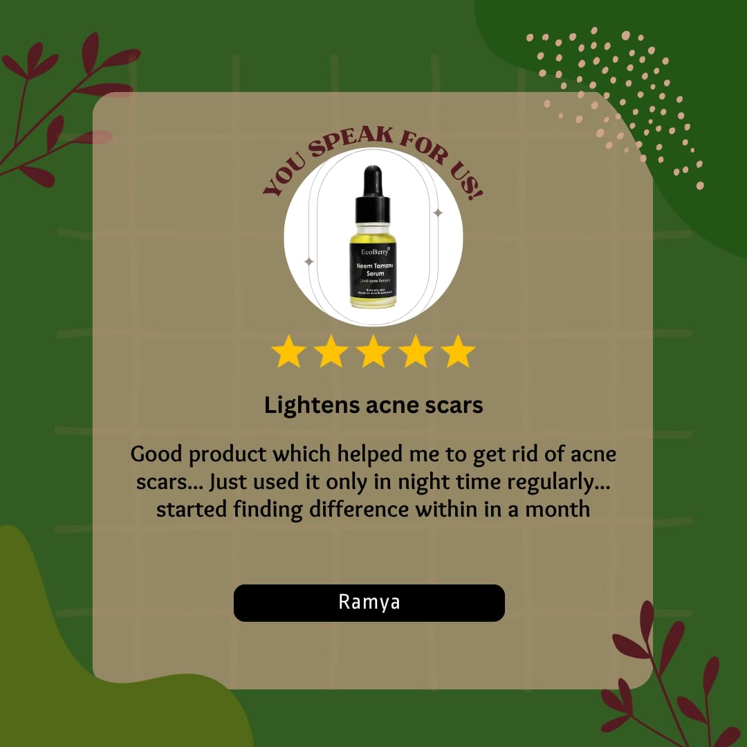 EcoBerry Neem Tamanu Anti Acne Serum for Oily & Acne Prone Skin, Blemishes, Moisturizing, Organic, Natural, Paraben Free, Preservative Free, Vegan