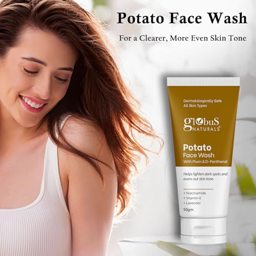 Globus Naturals Potato Face Wash with Plum & D-Panthenol, helps lighten dark spots and evens out skin tone, suitable for All Skin Types 50gm, Set of 3