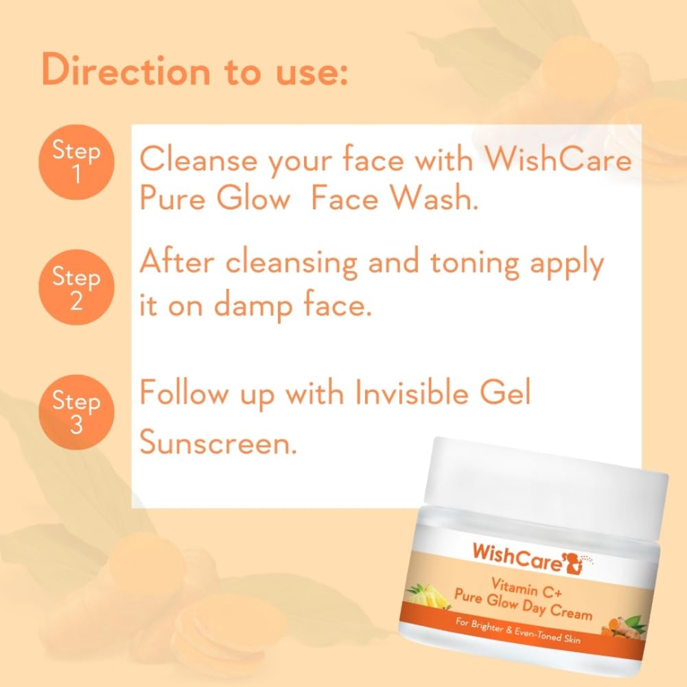 WishCare Pure Glow Vitamin C Face Cream for Women & Men - Day & Night Cream - For Glowing, Bright, Young and Pigmentation Removal - With Hyaluronic Acid, Niacinamide, Oranges, Berries & Turmeric-50 gm (PGFC50)