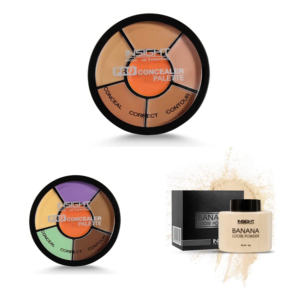 Insight Cosmetics Pro Concealer Palette, Natural Finish (Concealer) & Pro Concealer Palette, Matte Finish Corrector, 15g & Banana Powder (Banana)