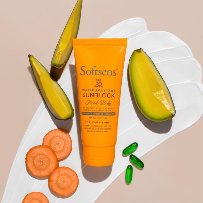 Softsens Sunblock Spf 30 Lotion | Enriched with Vitamin E, avocado & carrot extracts | For Babies & Parents | 50g Pack of 2