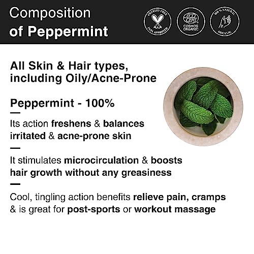Soulflower Peppermint Essential Oil for Skin & Hair Growth, Hair Fall Control, Scalp |100% Pure & Natural Therapeutic Grade, Undiluted, Ecocert Cosmos Organic Certified, Mentha Piperita |10ml