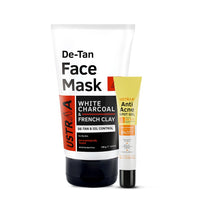 Ustraa De-Tan Face Mask Oily Skin - 125g - Effective Tan Removal| With White Charcoal & French Clay & Anti Acne Spot Gel - 15ml | Reduces 99.9% Pimple-Causing Germs | With Neem & 2% Salicylic Acid