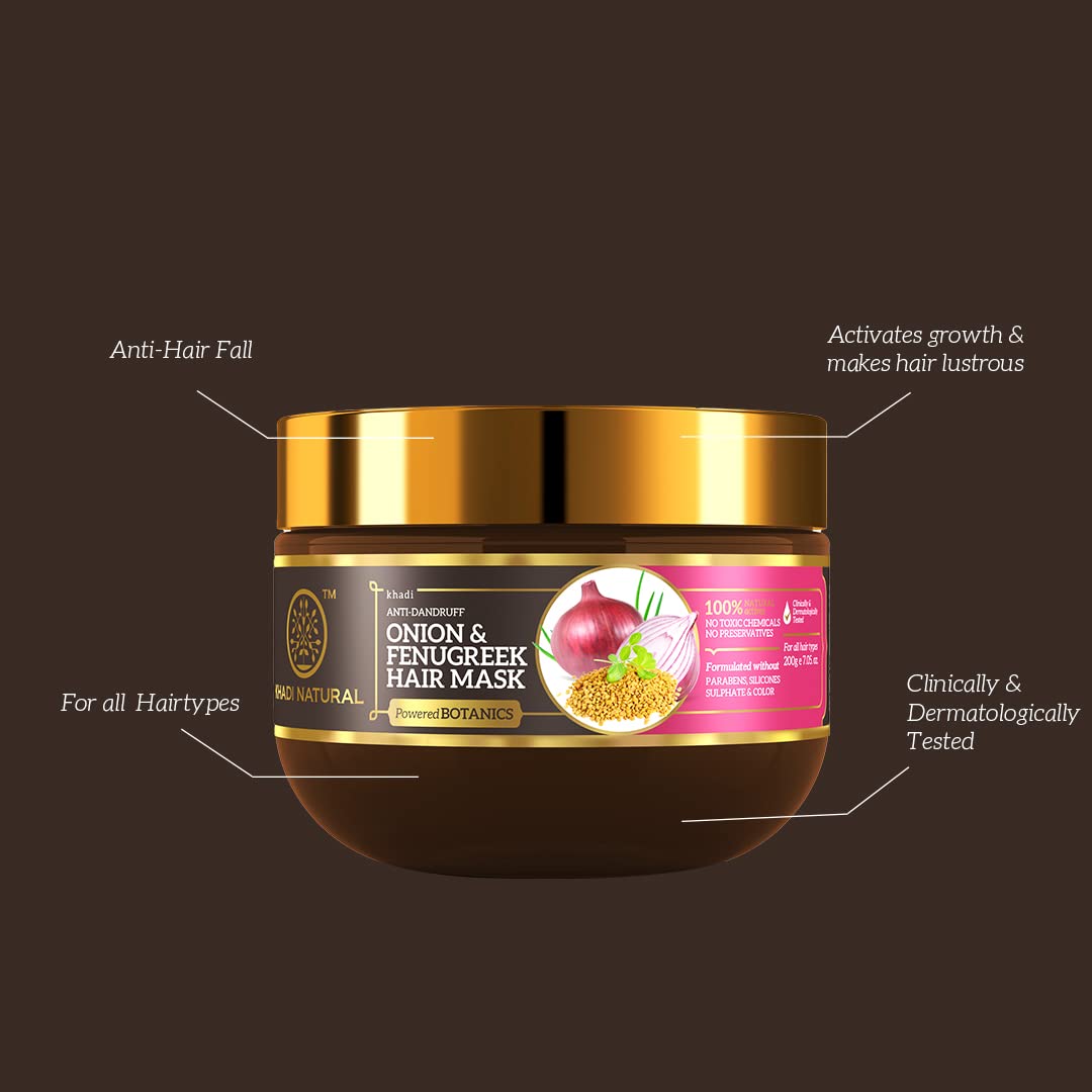 Khadi Natural Powered Botanics Onion and Fenugreek Hair Mask 200g, Strengthens, Nourishes and Revives Hair Naturally, Suitable for dry hair type