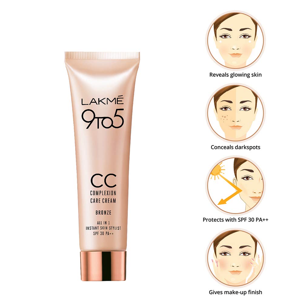 Lakmé Sun Expert Spf 30 Pa++ Ultra Matte Lotion Sunscreen, 50 Ml & 9 To 5 Complexion Care Face Cc Cream, Bronze, Spf 30, Conceals Dark Spots & Blemishes, 9G - All Skin Type