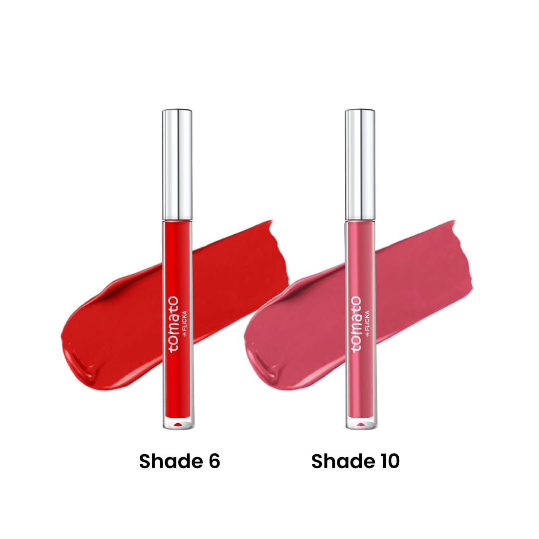 FLiCKA Tomato Liquid Matte Lipstick Transfer Proof, Smudge Proof, Non-Sticky, Creamy Lightweight Shade 6 & Shade 10 Combo