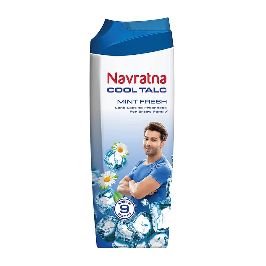 Navratna Cool Mint Fresh Talc | Instant Sweat Absorption and Cooling Effect |Body Odour Protection | Long Lasting Freshness and Fragrance, 400gm