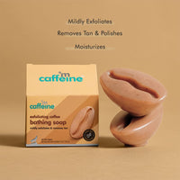 mCaffeine Exfoliating Tan Removal Soap with Coffee,Almond Milk & Caramel|De Tan Bathing Soap for Polishing & Moisturizing the Skin|Bean Shaped Soap for bath with Fresh Coffee Aroma for Unisex