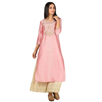 Kashish Women's  Viscose Embroidered Round Neck Straight Fit Kurta