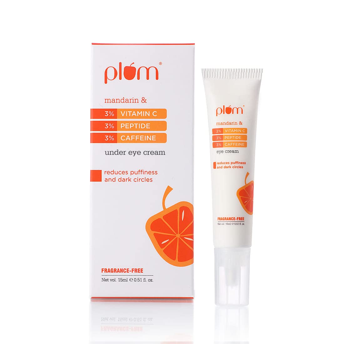 Plum 3% Vitamin C 3% Peptide & 3% Caffeine Eye Cream with Mandarin | Reduces Puffiness & Dark Circles | Improves Firmness & Elasticity| Reduces Fine Lines | Fragrance-Free | 100% Vegan