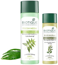 Biotique Bio Bhringraj Fresh Growth Therapeutic Oil, 120ml And Biotique Bio Neem Margosa Anti Dandruff Shampoo And Conditioner, 190ml