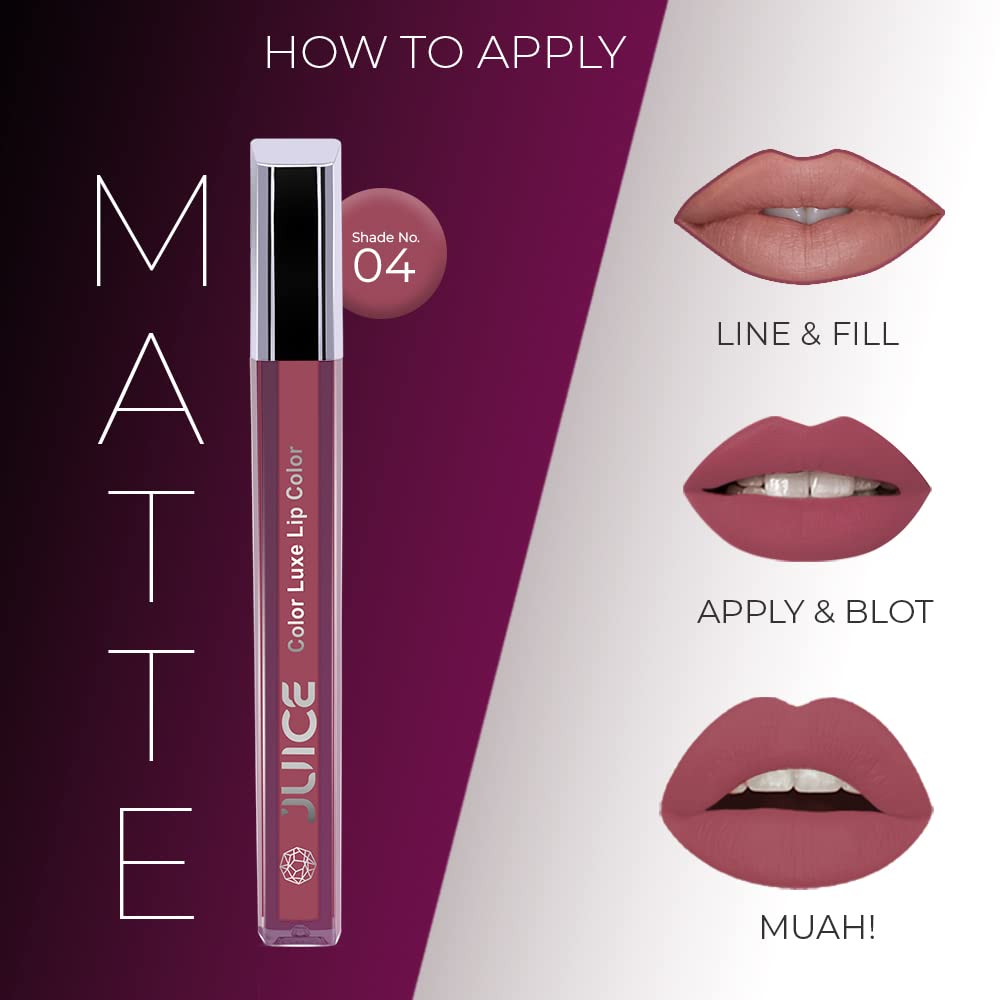 JUICE Matte Lipstick with Goodness of Bio Retinol, Moisturising lock technology, SPF 15 Waterproof & Long Lasting Bling Pink M04