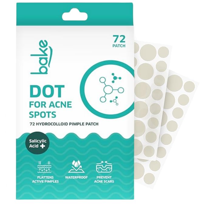 BAKE 2% Salicylic Acid Hydrocolloid Pimple Patches (72 Dots) | Absorbs Oil, Prevents Acne | Waterproof Patches | For Acne, Acne Marks, Acne Prone Skin - 72 Patches