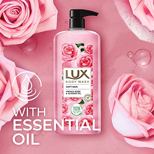 Lux Body Wash Soft Skin French Rose & Almond Oil Super Saver XL Pump Bottle with Long Lasting Fragrance, Glycerine, Paraben Free, Extra Foam, 750 ml