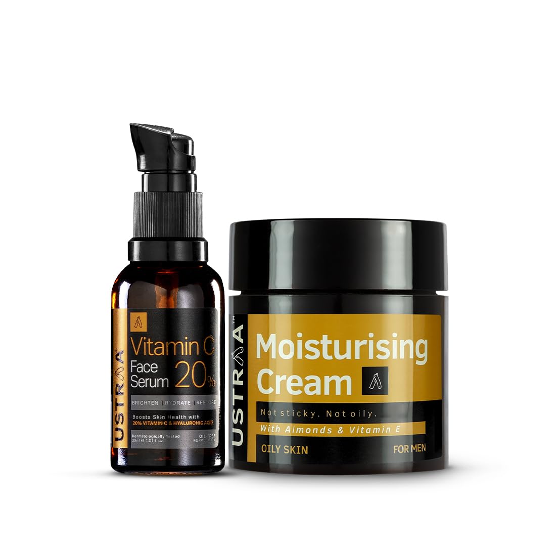 Ustraa 20% Vitamin C Face Serum - 30ml | 20% Vitamin C in Pure form | Anti-Aging, Brightening & Moisturising Cream - Oily Skin - 100g | Quick Absorption | with Shea Butter