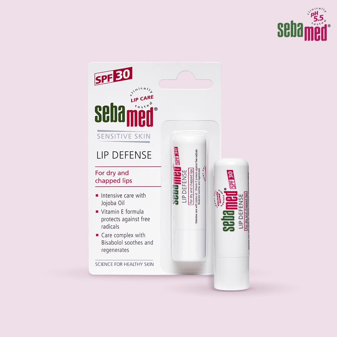SebaMed Lip Defense Lip Balm With Spf 30 + Vit E | Regenerates Dry, Chapped Lips | Intensive Care With Vit E, Jojoba Oil & Chamomile |Clinically Tested | For Men & Women, 4.8 Gm, White